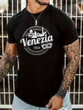 Men's T-Shirt Classic European Landmarks Surrounded By Circular Vintage Label Venezia T Shirt
