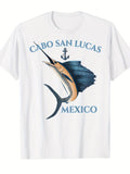 Men's T-Shirt Cabo San Lucas Mexico Swordfish Swimming In Blue Ocean Artwork