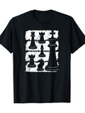 Men's T-Shirt Abstract Checkerboard With Shadowed Chess Pieces And Decorative Outlines King