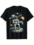 Men's T-Shirt Surreal Lunar Landscape With Planets Orbiting Under Cosmic Astronaut