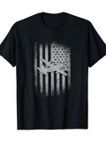 Men's T-Shirt Distressed American Flag With Warplane Silhouette Centered On Black Tee