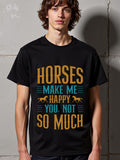 Men's T-Shirt Horses Make Me Happy Casual Slogan Typography With Running Horses T Shirt
