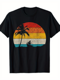 Men's T-Shirt Vintage Sunset With Surfboard And Palm Tree Silhouette Surfer