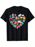 Men's T-Shirt Libra Life Colorful Books Forming A Heart Shape Surrounded By Opened And Closed Books