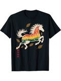 Men's T-Shirt Colorful Swirling Patterns With Autumn Leaves Dancing Around Galloping Horse