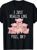 Men's T-Shirt I Just Really Like Pigs Ok Cute Pink Cartoon Animals Among Playful Stack Pig