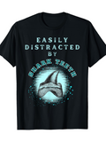 Men's T-Shirt Easily Distracted By Shark Teeth Sparkling Water Effects With Jaw Fossil Centerpiece