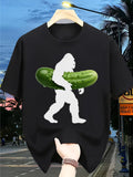 Men's T-Shirt Walking Urban Evening With White Silhouette Carrying Fresh Green Cucumber