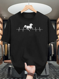 Men's T-Shirt Galloping Horse Silhouette With Heartbeat Line Under Dark Sky