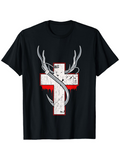 Men's T-Shirt Grunge Marble White Cross With Red Paint Smears And Smoke
