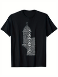 Men's T-Shirt Puerto Rico Landmark Words Forming Island Silhouette