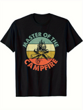 Men's T-Shirt Master Of The Campfire Colorful Retro Lines With Burning Campfire And Wooden Logs