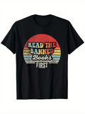 Men's T-Shirt Read The Banned Books First Retro Striped Sunset Statement Tee