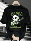 Men's T-Shirt Rock And Roll Panda With Green Electric Guitar Playing