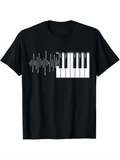 Men's T-Shirt Musical Soundwaves Flowing Into Black And White Piano Keyboard