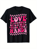 Men's T-Shirt Love Is Everywhere Flu Warning Typography On Checkerboard Hands