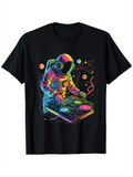 Men's T-Shirt Neon Colors In Outer Space With Astronaut Playing Music DJ