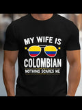 Men's T-Shirt My Wife Is Colombian Sunglasses With Country Flag Print