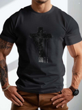 Men's T-Shirt Shadowy Urban Art Among Grunge Cross On Black Shirt