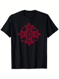 Men's T-Shirt Intricate Red Pattern With Ornate Cross Geometric Motifs And Detailed Artwork Cross