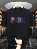 Men's T-Shirt Sunset Gradient Block Letters With Silhouetted Sports Racket Player Padel