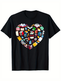 Men's T-Shirt Colorful Stacked Books Arranged Into A Heart Shape Book