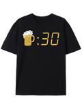 Men's T-Shirt Digital Clock Style With Beer Mug Art On Black T Shirt