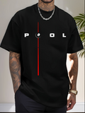 Men's T-Shirt Vertical Red Line With Minimal Lettering And Abstract Ball Pool