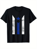 Men's T-Shirt Blue Star With Weathered White Vertical Stripes On Vintage Graphic Shirt