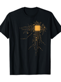 Men's T-Shirt Radiant Electronic Circuit Pattern Centered On Black Chip