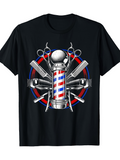 Men's T-Shirt Classic Barber Shop Tools With Vintage Striped Pole Centerpiece