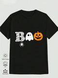 Men's T-Shirt Boo With Ghost Spider Web And Smiling Pumpkin