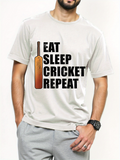 Men's T-Shirt Eat Sleep Cricket Repeat With Vertical Wooden Bat Design T Shirt