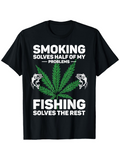 Men's T-Shirt Smoking Solves Problems With Vibrant Cannabis Leaf And Two Jumping Fish