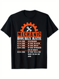 Men's T-Shirt Mechanic Hourly Rate List With Orange Gear And Crossed Tools