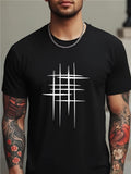 Men's T-Shirt Sharp Silver Lines Intersecting On Deep Black Abstract Grid