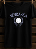 Men's T-Shirt Nebraska Bold Text With Laurel Wreath Baseball Badge Emblem