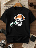 Men's T-Shirt Cartoon Style Skull Wearing Orange Hat With Flower