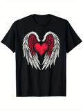 Men's T-Shirt Crimson Heart With White Angels Wings Surrounded By Dark Mystical Shadows