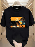 Men's T-Shirt California Sunset Palms With Silhouetted Leaves And Summer Skyline