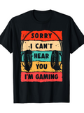 Men's T-Shirt Sorry I Cant Hear You Retro Color Blocks With Headphones Gaming