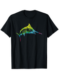 Men's T-Shirt Vibrant Yellow Blue Strokes Accenting Sleek Majestic Swordfish Centerpiece Graphic Swordfish