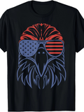 Men's T-Shirt Stylish Eagle With American Flag Sunglasses And Patriotic Striped Feathers Eagle