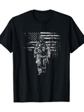 Men's T-Shirt Vintage American Flag With Brave Soldier Walking Under Distressed Lines