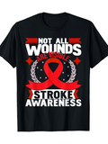 Men's T-Shirt Not All Wounds Are Visible With Red Ribbon Stars And Laurel Wreath Stroke Awareness