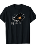 Men's T-Shirt Sleeping Cat With Musical Notes On Grand Piano
