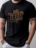 Men's T-Shirt Vintage Cowboy Hat Silhouette Over Bold Lettered Texas Text