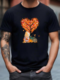 Men's T-Shirt Golden Autumn Leaves With Pumpkin Gnome Under Heart Shaped Tree