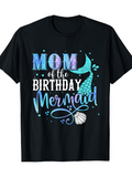 Men's T-Shirt Mom Of The Birthday Mermaid With Colorful Sparkling Mermaid Tail And Shell