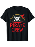 Men's T-Shirt Pirate Crew Sketchy Hat With Skulls On Black Pirate Hat